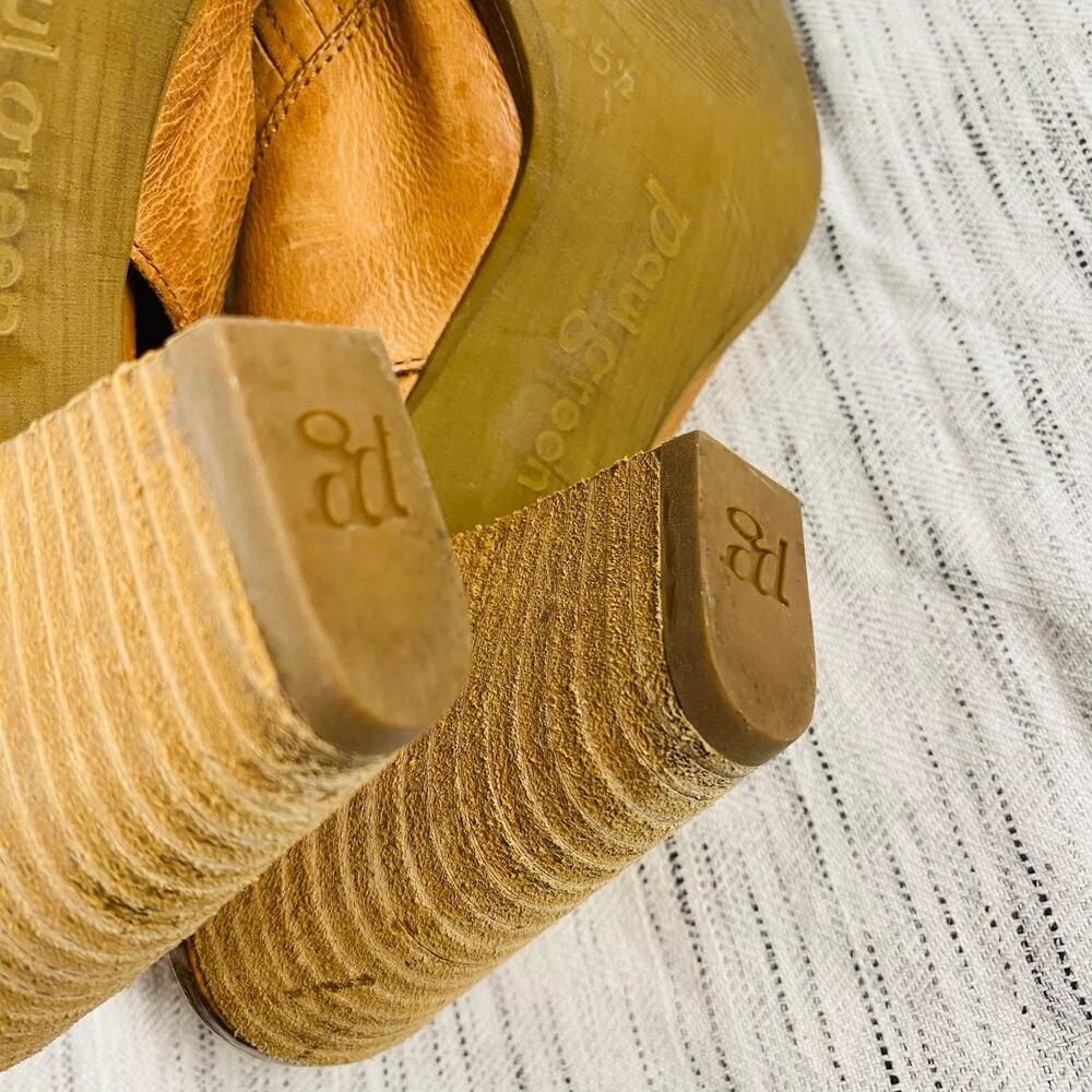 Paul Green Tan Leather Laser‎ Cut Open Toe Heeled Ankle Booties Size 5.5 - Picture 8 of 10